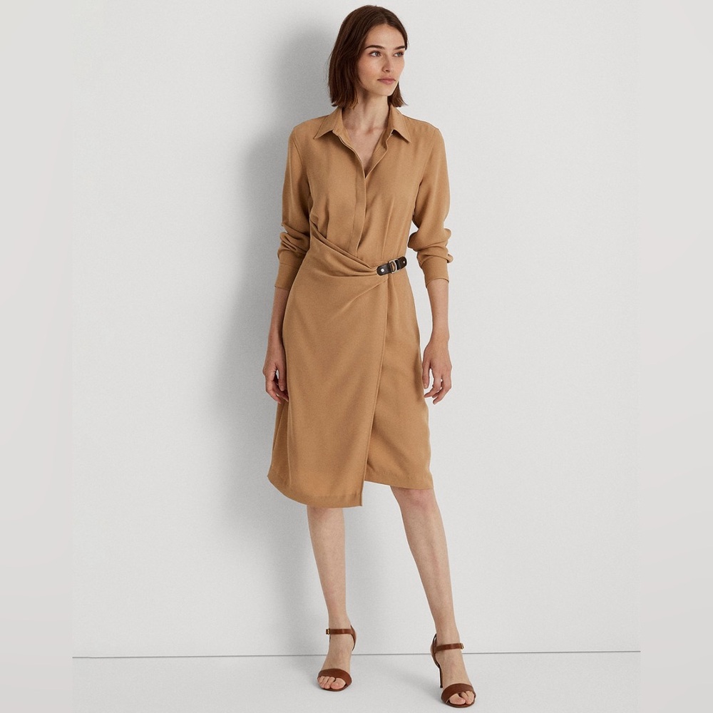 Ralph Lauren Tan Women's Buckle-Trim Shirt Dress